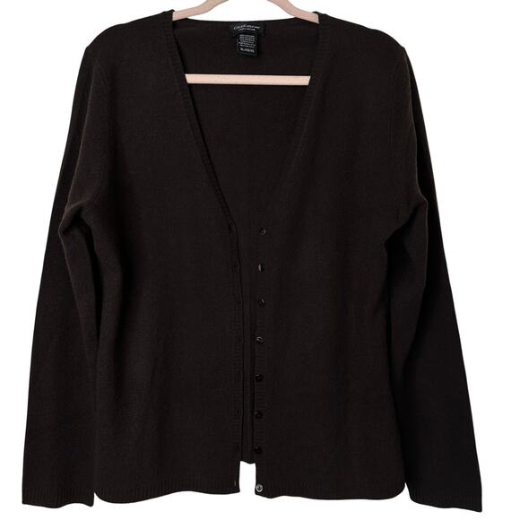 XL Lord & Taylor Cashmere Cardigan Sweater Dark Brown Classic Quiet Luxury Cozy - Picture 1 of 4